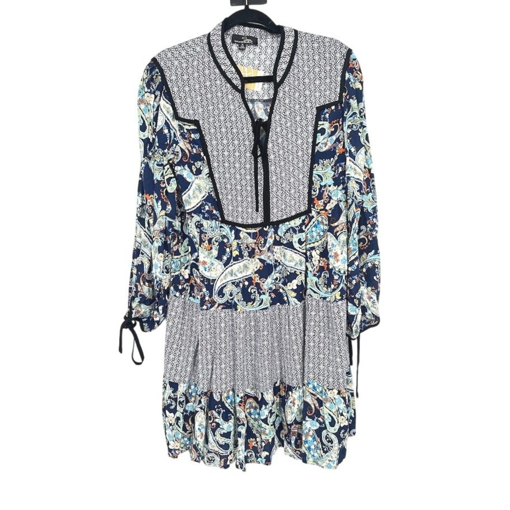 Suzanne‎ Betro Dress XL Patchwork Boho Tiered Peasant Shift Flowy Pockets Artsy